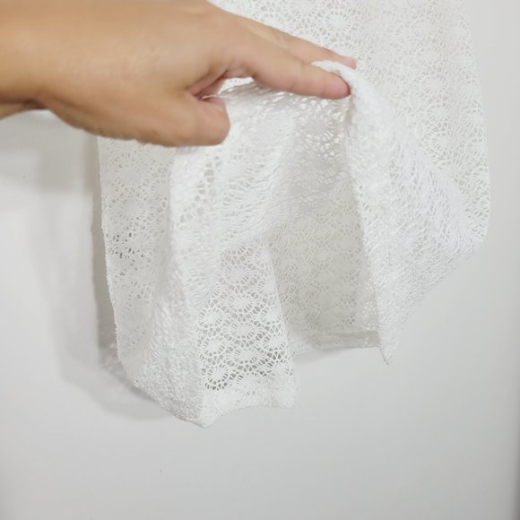 Joy Joy Sheer Lace Coquette Coverup Dress Short Sleeve White Ruffle Trim Elegant - Picture 3 of 8